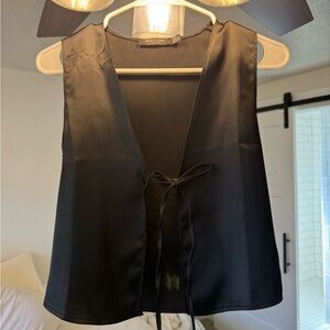 Black Silky Open Front Top